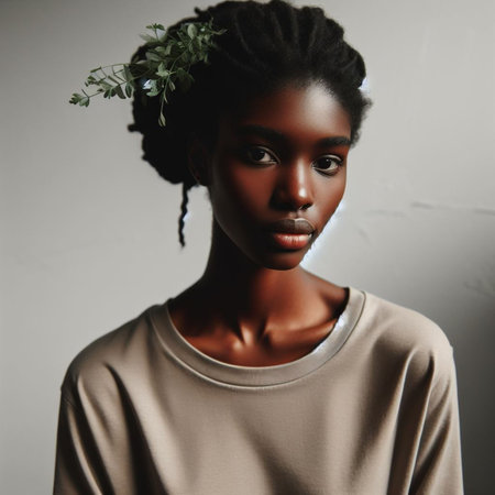 African american woman with afro hairstyle and makeup.の素材