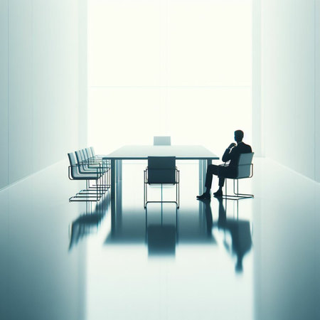 Businessman sitting in a modern conference room. 3D Renderingの素材