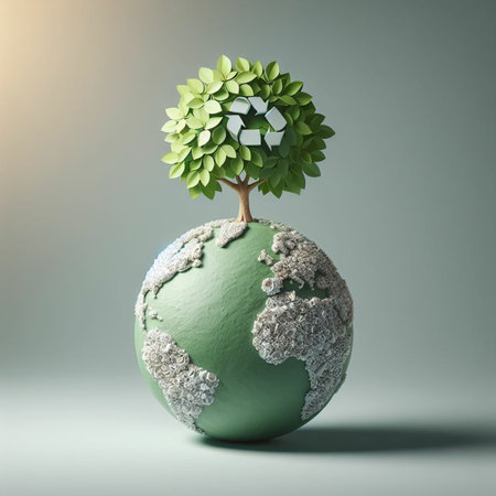 Green tree in the shape of a world globe. Ecology concept.の素材