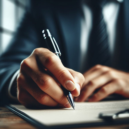 Close-up of a businessman signing a contract. Business concept.の素材