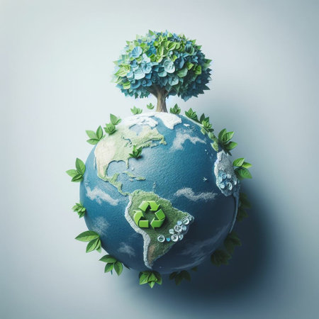 Eco concept with planet earth and tree. 3d render illustrationの素材