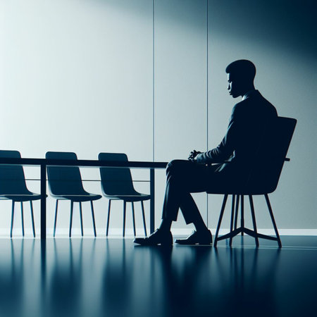Silhouette of a businessman sitting on a chair in an officeの素材