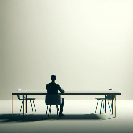 Businessman sitting at the table in the office. 3d renderingの素材
