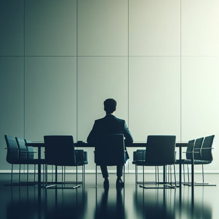 Businessman sitting at a table in a meeting room. 3d renderingの素材