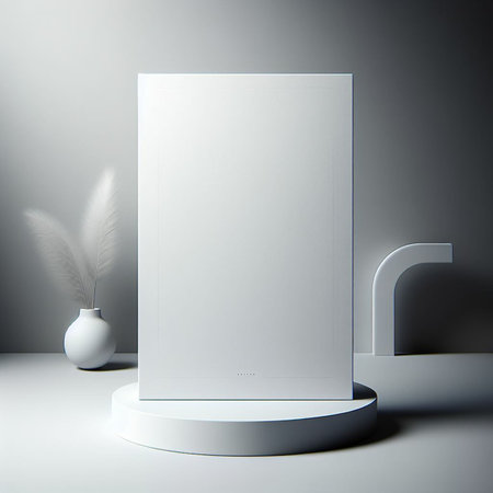 White product display stand with feather in vase. 3d renderingの素材