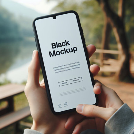 Woman holding a smartphone displaying the Backpack mobile app. Backpack is a web browser developed by the Apple inc.の素材