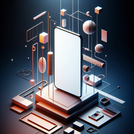 Smartphone with blank screen on abstract background. 3d illustration.の素材