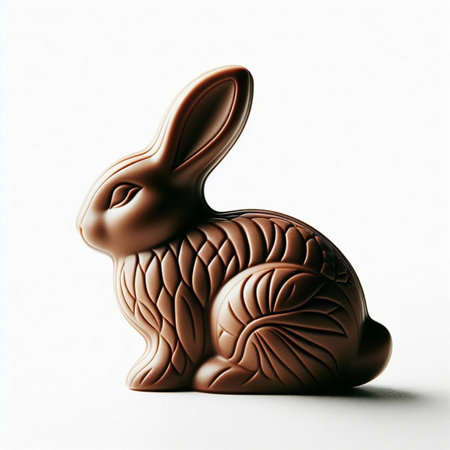 Chocolate Easter bunny isolated on white background. 3D illustration.の素材