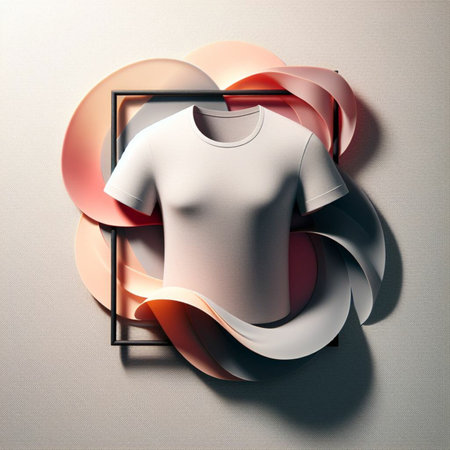3d render of a white t-shirt in a frame on a light backgroundの素材
