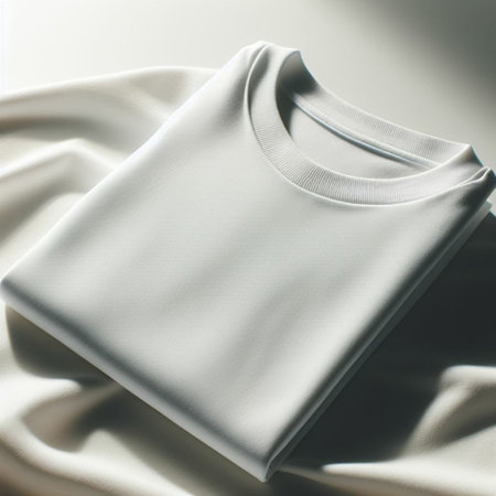Blank white t-shirt mockup on white silk background.の素材
