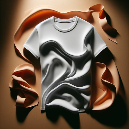 Blank white t-shirt on brown background. 3d renderingの素材