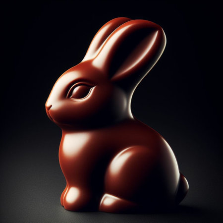 Chocolate Easter bunny on a black background. 3d illustration.の素材