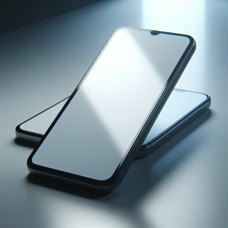 smartphone with blank screen on the table. 3d rendering.の素材