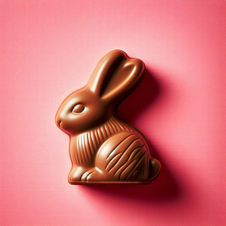 Chocolate Easter bunny on a pink background. 3d rendering.の素材