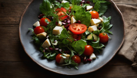 Fresh salad with feta cheese, cherry tomatoes and arugulaの素材