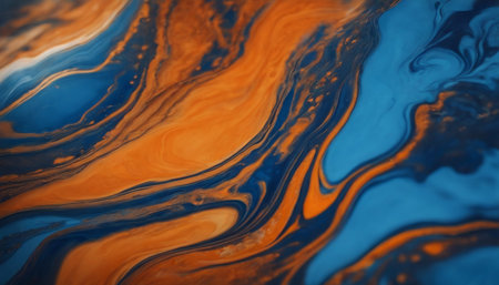 Abstract background of acrylic paint in blue and orange tones, close-upの素材