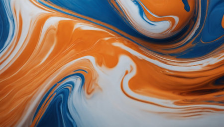abstract background of acrylic paint in blue, orange and white colorsの素材