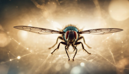 fly on the background of a beautiful bokeh. macro photoの素材