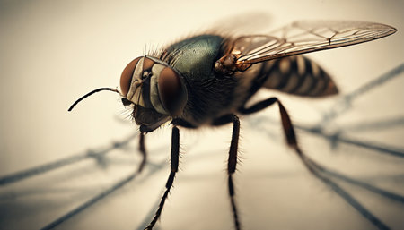Macro shot of a fly on a white background. Toned.の素材