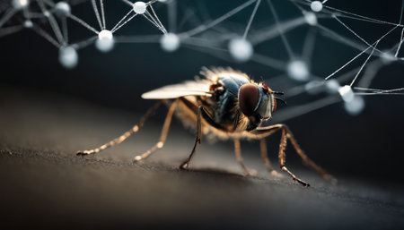 Fly on spider web. Macro photography of fly on spider web.の素材