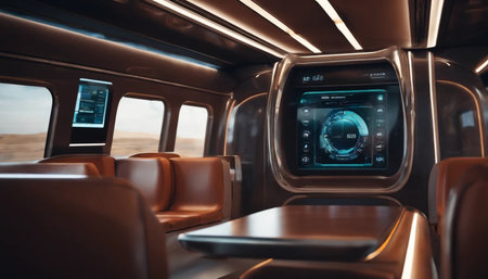 Futuristic interior of a modern airplane. 3d rendering.の素材