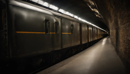 Train in a tunnel of a subway station in Prague, Czech Republicの素材