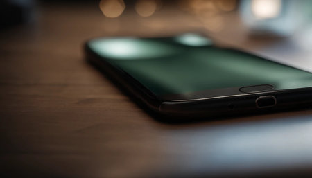 Smartphone on a wooden table. Close-up, selective focus.の素材