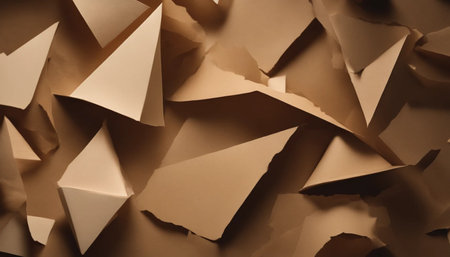 Pieces of paper on a brown background, close-up.の素材