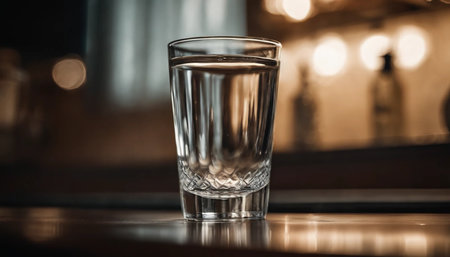 A glass of water on the table in a bar. Selective focus.の素材