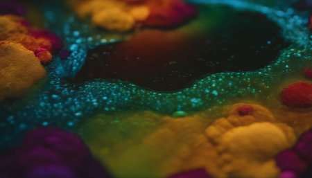 Close up of colorful holi powder on black background. Selective focus.の素材