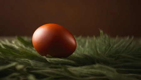 Easter egg on the green grass. Easter still life. Selective focus.の素材