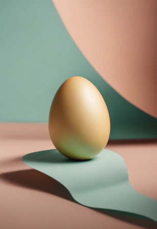One golden egg on pastel background. Minimal easter concept.の素材