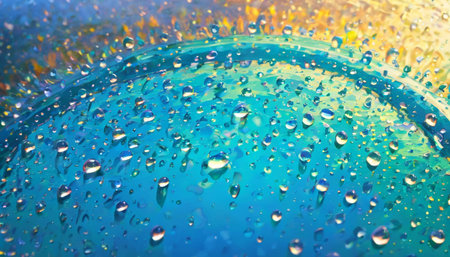 Water drops on a glass surface. Abstract background with copy space.の素材