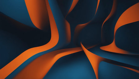 Abstract 3d rendering of blue background with orange wavy elements.の素材