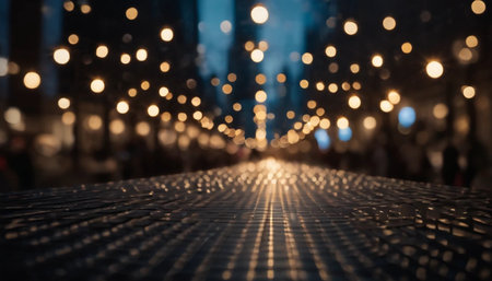 Abstract blurred background of night city street with bokeh lights.の素材