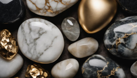close up of semiprecious stones on dark background, top viewの素材