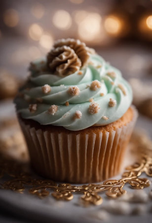 Christmas cupcake with green frosting. Selective focus. Shallow depth of fieldの素材