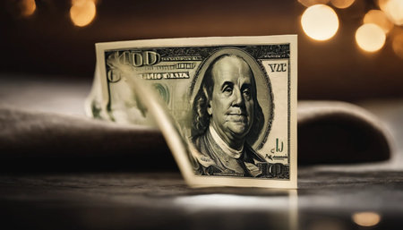 One hundred dollar bill on a dark background with bokeh.の素材