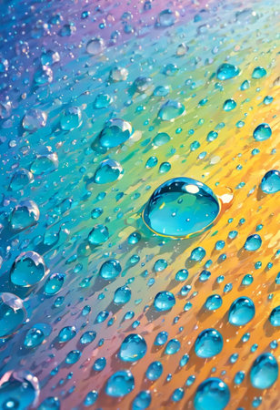 Water drops on a rainbow background. Abstract background with water drops.の素材