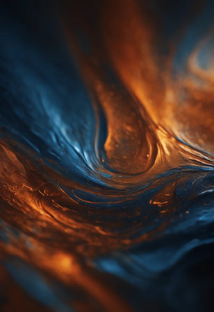 abstract background - blue and orange paint splashing on black backgroundの素材