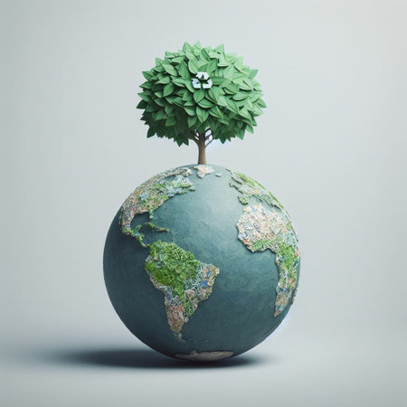 Green tree on earth globe. Ecology concept. 3D Renderingの素材