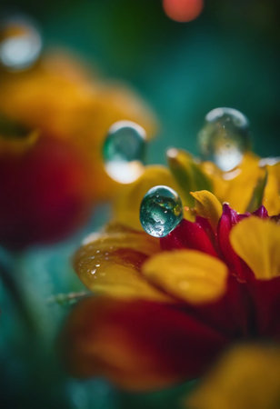 Water drops on flower petals. Macro shot with shallow depth of fieldの素材
