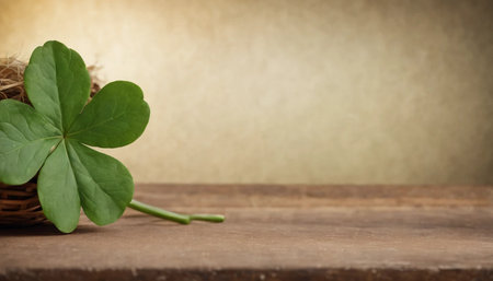 four leaf clover on wooden table with bokeh background.の素材