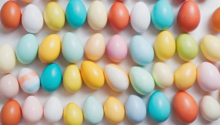Colorful easter eggs on white background. Happy Easter concept.の素材
