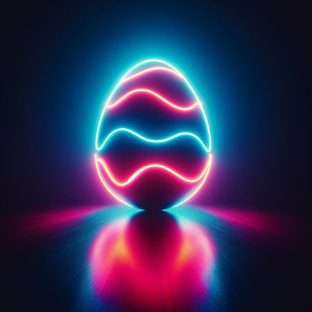 neon Easter egg against a dark backgroundの素材