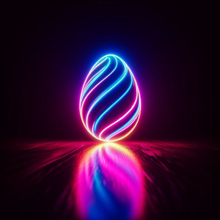 neon Easter egg against a dark backgroundの素材