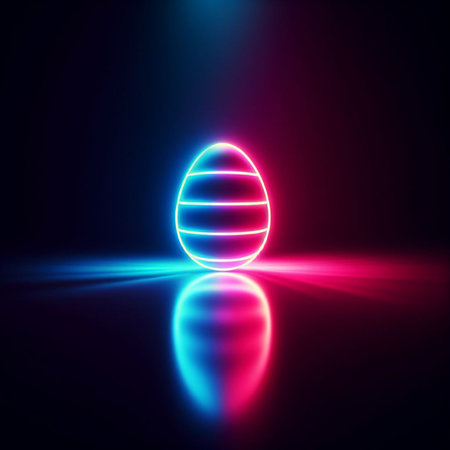 neon Easter egg against a dark backgroundの素材