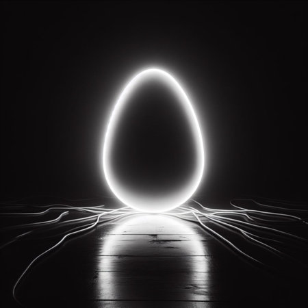 a black and white shot of a neon Easter eggの素材