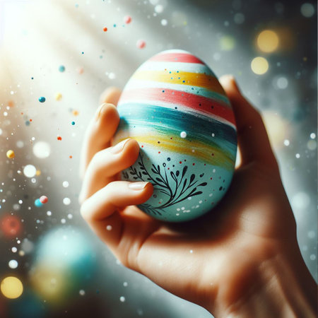 an Easter egg being held or tossed in the airの素材