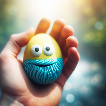 an Easter egg being held or tossed in the airの素材